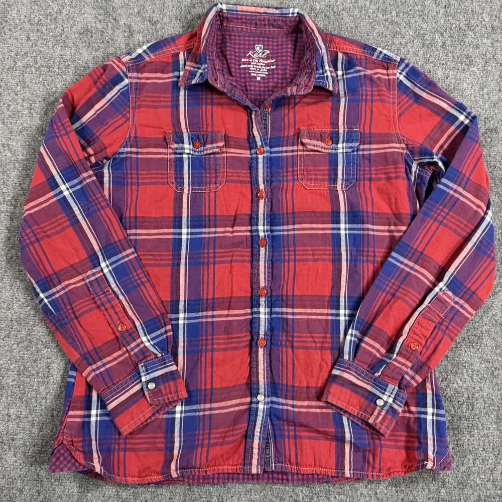 Kuhl Flannel Shirt Womens Medium Red Blue Plaid Outdoors Lightweight
